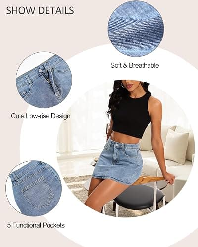 MONCCIZA Women’s Denim Jean Skirt Mini Y2K Low Waisted Casual Cute Skirts with Pockets thumbnail 5