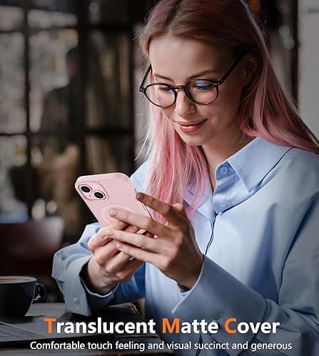 FNTCASE for iPhone 15 Case: for iPhone 14 & iPhone 13 Case | Magnetic Frosted Translucent Slim Shockproof Cell Phone Cover | Military Grade Protection Drop Proof Tough Protective Cases - LightPink - iPhone 15 / iPhone 14 / iPhone 13(6.1 inch) - Light Pink thumbnail 7