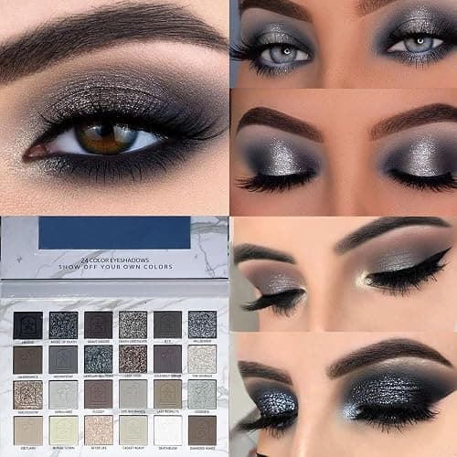 Katiluxiya 24Colors Black Grey Smokey Eyeshadow Palette, Matte Black Smoky Eye Shadow Palette, Shimmer High Pigmented Basic Black White Gray Shade Eye Black Makeup for Halloween. (24, Colors) thumbnail 2