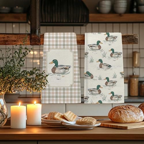 EKGJW Farmhouse Mallard Duck Kitchen Towels Set of 2,Ducks Lover Dish & Hand Towels for Kitchen & Bathroom Decor,Duck Gifts for Women Lovers,16x24 Inch thumbnail 4