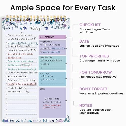 Taja To Do List Notepad, Undated Daily Planner for Work and Goal Setting | VioletBloom, 52 Sheets, 9.8" x 6.5" , for Office, Home and school, Daily Task Planning, Notes and Everyday Organization thumbnail 3
