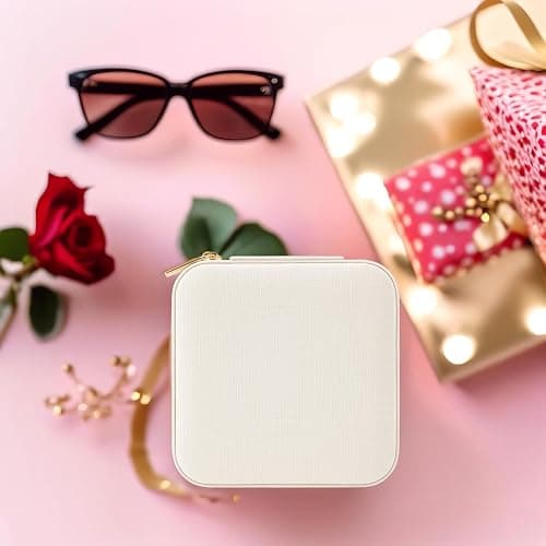 Vlando Small Travel Jewelry Box Organizer - Mirrored Carry-on Jewelries Necklaces Rings Earrings Necklace Storage Case, Beige thumbnail 5