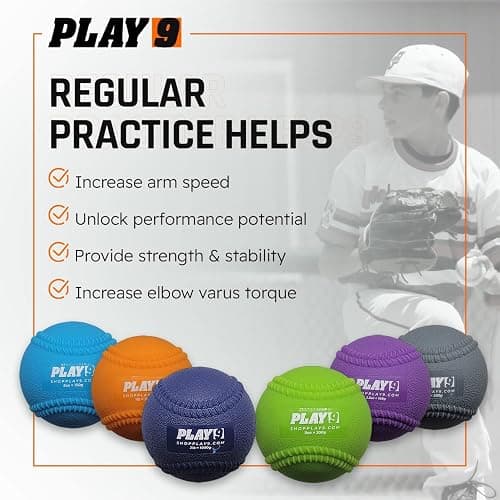 SHOP PLAY 9 - Plyometric Baseballs - Weighted Balls for Baseball - Arm Care, Velocity, and Strength Training - Weighted Baseballs for Throwing and Stretching - Textured Finish for Improved Grip thumbnail 5