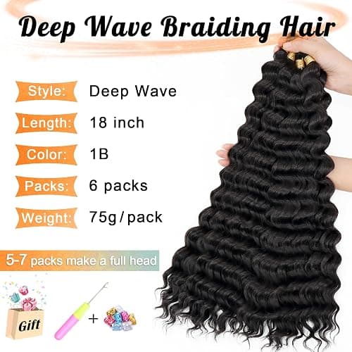 Eerya Ocean Wave Crochet Hair 18 Inch 6 Packs Deep Wave Crochet Hair for Black Women Synthetic Wavy Curly Braiding Hair for Boho Braids (18 inch,1B) thumbnail 3