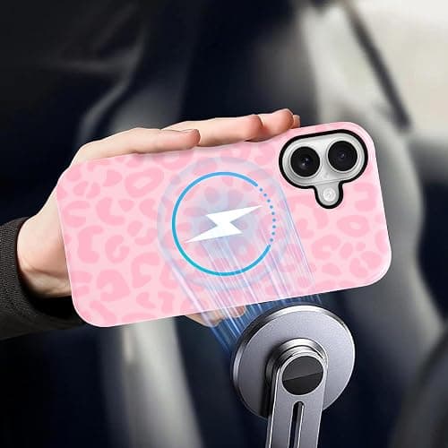 NITITOP Compatible with iPhone 17 Case Magnetic Compatible with MagSafe Cute Leopard Amber Aesthetic Tortoise Design for Women Men Girls Soft TPU Shockproof Protective Cover - Pink thumbnail 6
