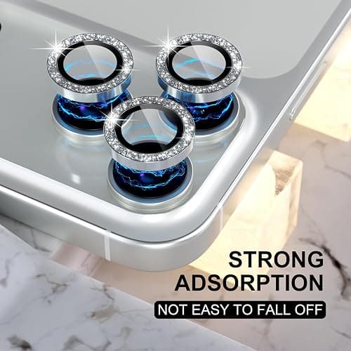 Choiche Compatible for iPhone 17 Pro/iPhone 17 Pro Max Camera Lens Protector Bling, 9H Tempered Glass Camera Cover Screen Protector Metal Ring Decoration Accessories (Glitter-Silver) thumbnail 3