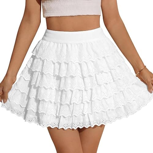 Ruffle Skirt Multi-Layered Lace Mini Skirts for Women Stretchy High Waisted Bloomer Skirts Flowy Skirt 2026 - Image 1