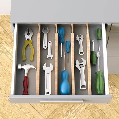 Vinsani Bamboo Drawer Dividers Set of 4 Expandable Drawer Organiser Expandable Adjustable 42-56 cm Spring-Loaded Drawer 2.4in High Separator Partitions for Kitchen Utensils Clothes Tools Home Office thumbnail 6