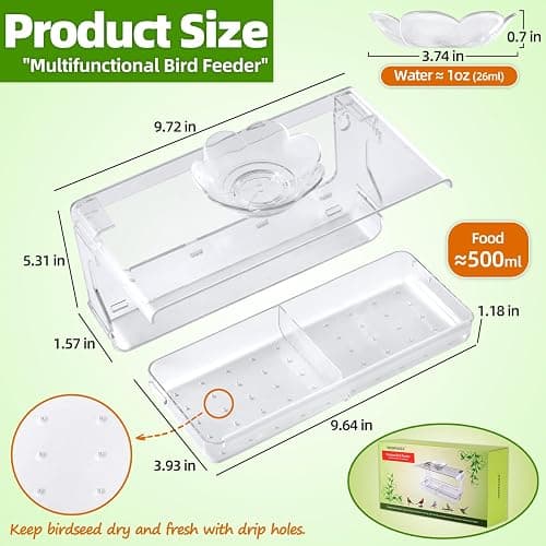 WENMIXER Window Bird Feeder with Non-Marking Self-Adhesive Hooks, Clear and Transparent, Outdoor Wild Bird Watching Gift, Garden Decor (Standard) thumbnail 2