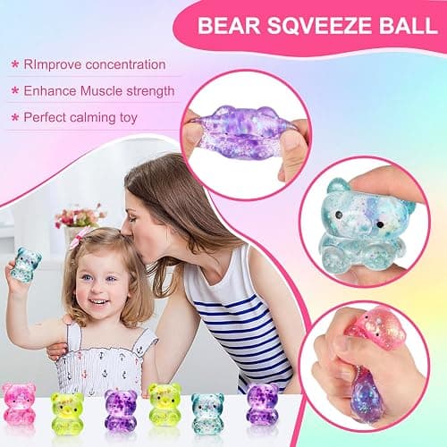8 Pack Bear Squishy Toys, Glitter Colorful Sensory Stress Balls for Anxiety Relief, Squishy Balls Fidget Toys for Kids Adult, Squeeze Balls Bulk, Party Favors Goodie Bags Stuffer for Boys Girls thumbnail 3