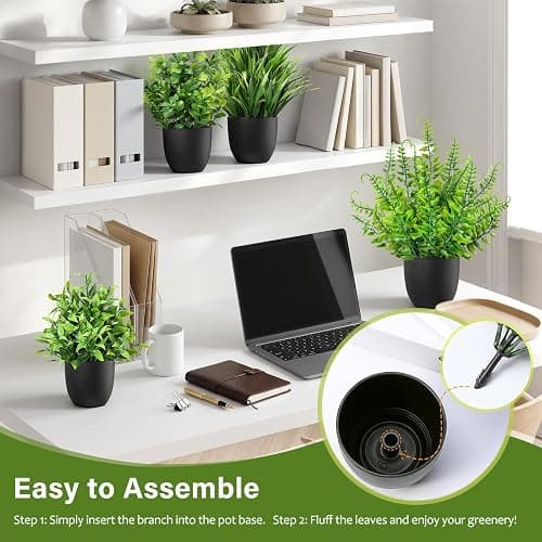 ComRola 4 Pack Small Fake Plants in Black Pots Fern Grass Mix | Faux Artificial Indoor Greenery, Realistic Mini Foliage for Bathroom Decor, Office Shelf & Console Table thumbnail 5