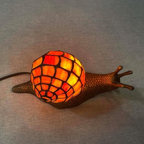 Bieye L10963 Land Snail Tiffany Style Stained Glass Accent Table Lamp for Home Decoration (Orange, 10" D x 5" W x 5" H) thumbnail 2