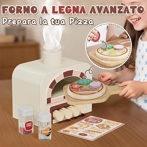 Lehoo Castle Cucina Giocattolo per Bambini, Pizza Giocattolo in Legno, Accessori Cucina Bambini, Giochi Bambino Bambina 3-5 Anni thumbnail 4