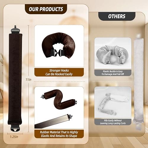 Heatless Curls Overnight Rods Jumbo Set, Heatless Hair Curler Velvet Satin Jumbo Flexi Rods to Sleep in, No Heat Overnight Sleeping Blowout Curls Wave Styling Tools with Silk Scarf 4pcs Brown thumbnail 4