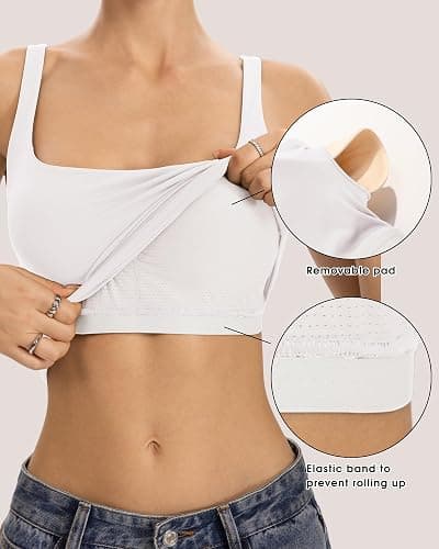 QINSEN Womens Tank Tops with Built in Bras Square Neck Double Lined Basic Sleeveless Workout Tops thumbnail 4