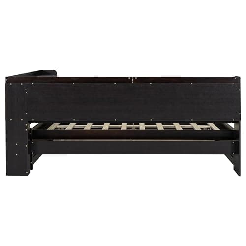 SEHAONOHOME Full Size Wood Daybed with Two Drawers and Storage Bookcases, Multifunctional Sofa Bed with Power Outlets and USB Charging Ports, Espresso - Espresso With Drawer - Full thumbnail 8