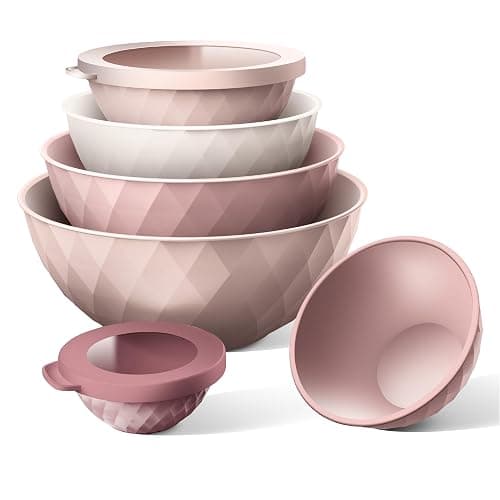 COOK WITH COLOR Mixing Bowls with Lids - 12 Piece Plastic Nesting Bowls Set includes 6 Prep Bowls and 6 Lids, Diamond Design - Microwave Safe, Pink thumbnail 7