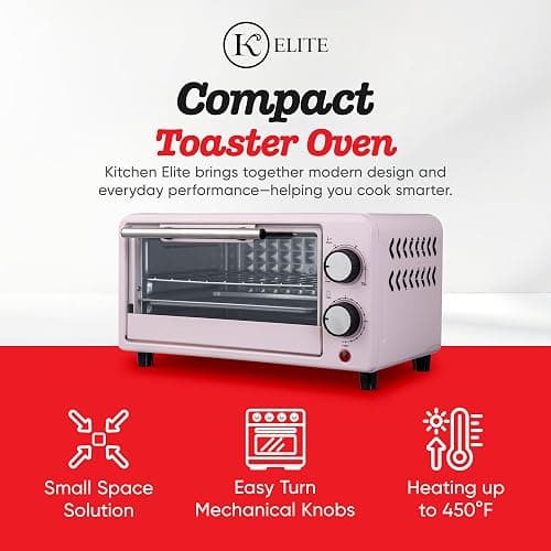 Kitchen Elite 4-Slice Countertop Toaster Oven, Stainless Steel Tray, Pink thumbnail 3