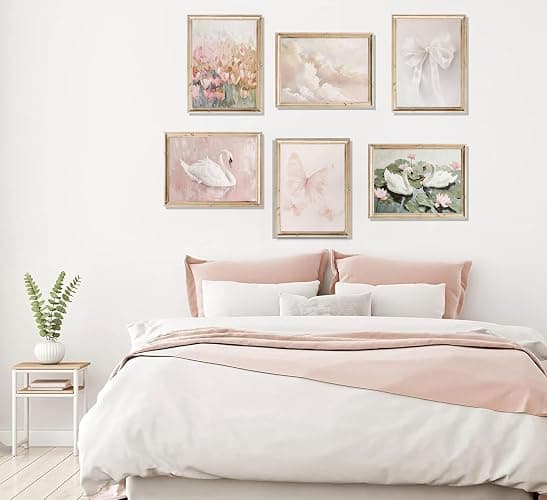 6Pcs Coquette Wall Art Pastel Pink Trendy Canvas Bow Posters White Swan Preppy Painting Butterfly Pictures Aesthetic Floral Prints Nursery Wall Decor for Teen Girls Bedroom College Dorm Unframed thumbnail 4
