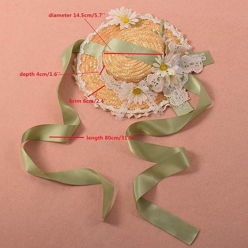 COSDREAMER Girls Women Tea Party Sun Hat Lace Ribbons Straw Hats Small thumbnail 2