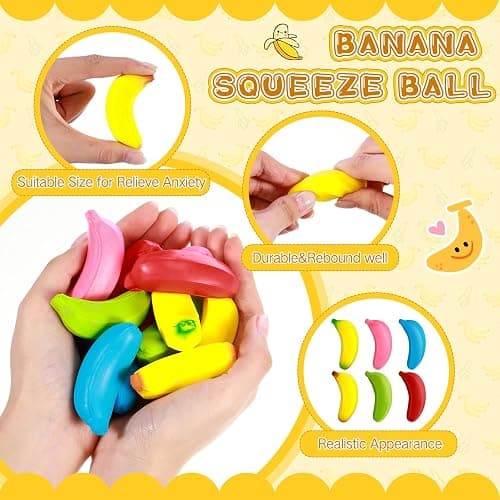 Civaner 30 Pcs Banana Stress Toys Banana Stretchy Toys Stress Relief Balls Back to School Classroom Student Gifts Tiny Party PU Squeeze Balls for Valentine Easter Stocking Stuffers(Multicolor) thumbnail 4