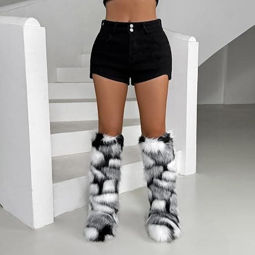 WOVOIE Knee High Fur Boots for Women Faux Fur Boots, Fluffy Round Toe, Winter Cosy Plush Warm Outdoor Snow Boots thumbnail 5