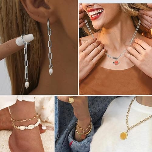 TOAOB Chaine de Trombone de 5m 3x9mm Chaînes de Collier en Acier Inoxydable Doré Argent Chainette pour Bijoux avec 10 Fermoirs Mousquetons et 30 Anneau Ouvert pour Bracelet Fabrication de Bijoux thumbnail 6