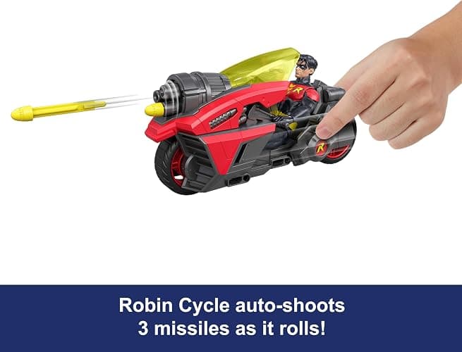 Mattel DC Premier 6.5 Inch Robin Figure & Cycle Vehicle with Projectile Launch, Exclusive Deco, Batlink Robin Cycle thumbnail 2