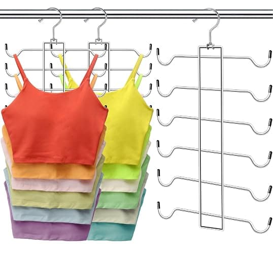 CLODSPAC Closet Organizers and Storage, 6 Tier Tank Top Hanger, Dorm Room Essentials, Non-Slip Bra Hangers Space Saving, Organization for Camisoles Sports Bras Strappy Dress Swimsuits Ties, 3 Pack - Image 1