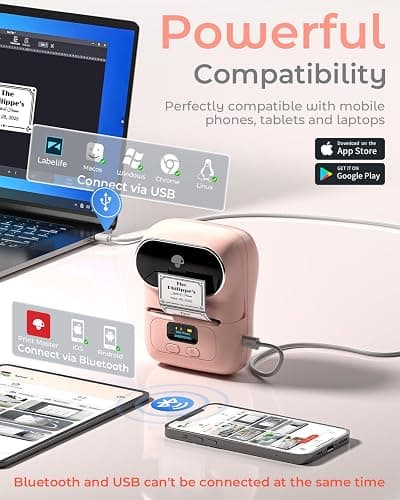 Phomemo M110 Label Maker Machine- with 3 Label Bluetooth Label Maker for for Business Labeling, Barcode, Office, Cable, Retail, with Fonts Choose, Icons, Templates, Pink thumbnail 4