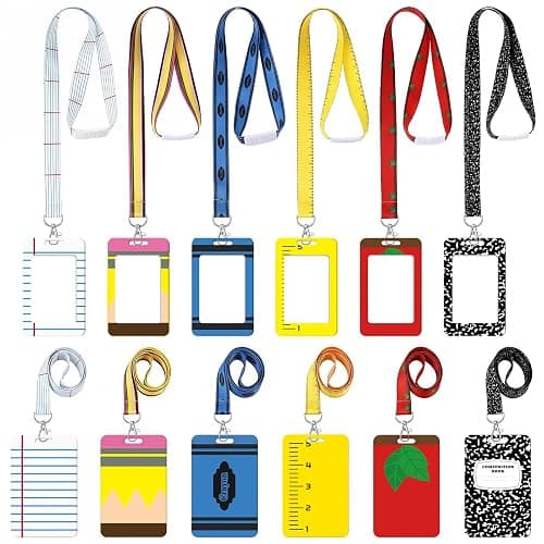 Colarr 6 Packs Teacher Appreciation Gifts Teacher ID Badge Holder with Lanyard Composition Notebook Pencil Crayon Apple ID Badge Holder for Graduation Gifts School Supplies - Image 1
