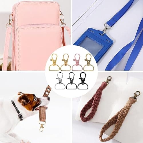 60PCS Key Chain Clip Hooks, Swivel Clasp Hooks, D Ring Clip Lanyard Hardware for Keychain Making(3/4”Inside Width) thumbnail 3