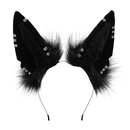 Loiahoer Wolf Fox Jackal Ears Headband Animal Fur Headwear Handmade Head Accessories for Halloween Cosplay Fancy Dress Party - Image 1
