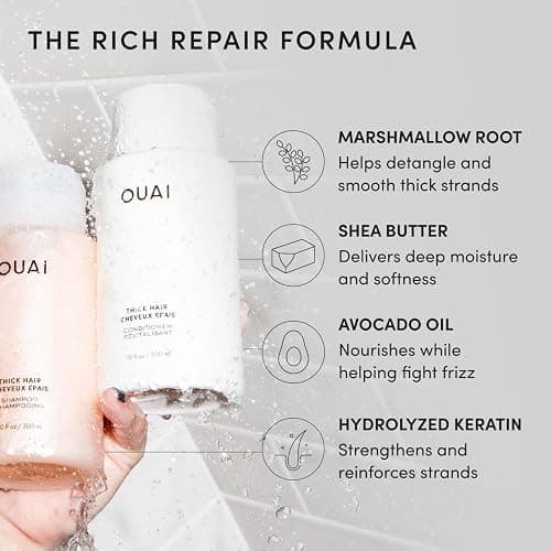 OUAI Thick Hair Shampoo & Conditioner Set - Travel Size (3 Oz) | Moisturizing Shampoo & Conditioner - Marshmallow Root, Shea Butter & Avocado Oil - Sulfate, Paraben & Phthalate Free thumbnail 5