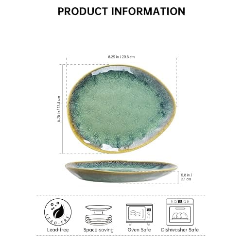 Henten Home Ceramic Appetizer Plate Set, 6.75 Inch Dessert Plates, Reactive Glaze Serving Plates for Snack, Sushi, Set of 4, Microwave & Dishwasher Safe (Green) - Image 1