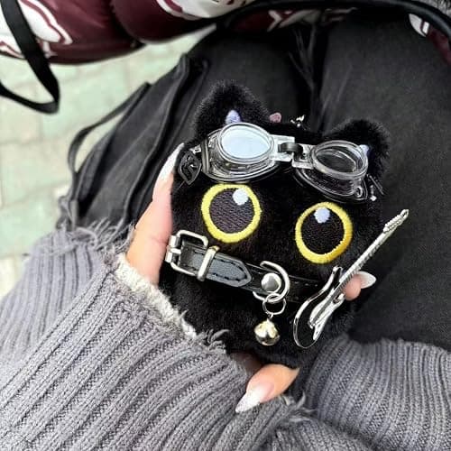 TUCEWP Black Cat Keychain for Women Men Cute Y2k Plush Cat Bag Charm for Handbag Kawaii Birthday Halloween Christmas Gift thumbnail 2