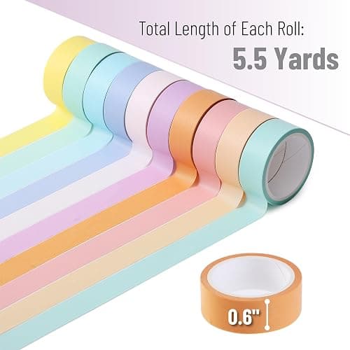 Mr. Pen- Washi Tape Set, 10 Rolls, 5.5 Yards/Roll, Washi Tape for Scrapbook | Arts, Crafts, Journals and Planners, Pastel Harmony thumbnail 4