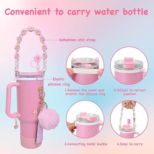 LUOJINYI Stanley Cup Accessories, 15 Pieces accessori stanley cup, Stanley Water Bottle Accessories, Stanley Cup Straw Lids Compatible with Stanley Cup 30/40 Oz(Cups Not Included) (Rosa) thumbnail 6