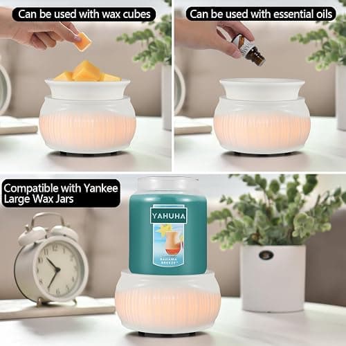 Ceramic Wax Melt Warmer for Scented Wax Warmer with 7 Colors LED Ambiance Light 3-in-1 Electric Fragrance Candle Burner for Home Office Deco Birthday Gifts for Women Girl Mom Daughter(White-02) thumbnail 4