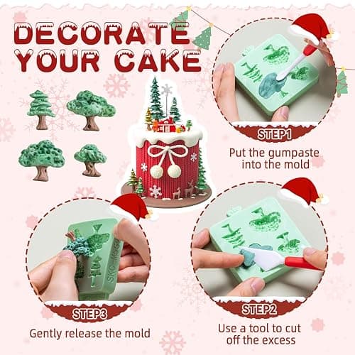 Christmas Silicone Molds,Tree Cake Decorations Mold,Christmas Tree Fondant Molds Sets For Cupcake Topper Decorating Tools Chocolate Candy Gum Paste Polymer Clay Resin Set of 2 thumbnail 4