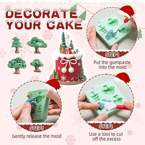 Christmas Silicone Molds,Tree Cake Decorations Mold,Christmas Tree Fondant Molds Sets For Cupcake Topper Decorating Tools Chocolate Candy Gum Paste Polymer Clay Resin Set of 2 thumbnail 5