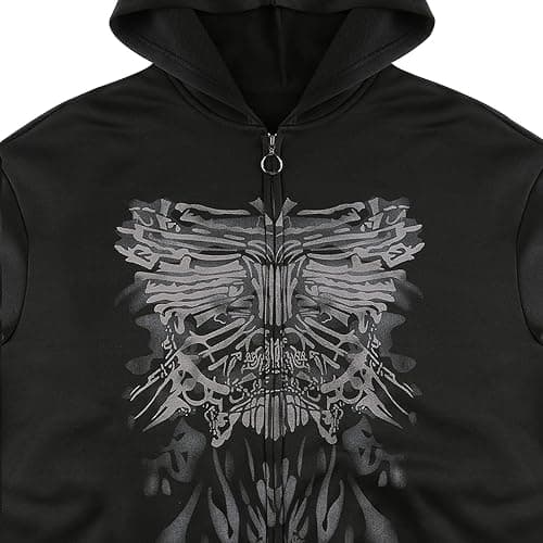 FeMereina Women's Y2k Zip Up Hoodies Long Sleeve Graphic Star Print Hooded Jacket Oversized Goth Harajuku Sweatshirt Punk Grunge Streetwear thumbnail 2