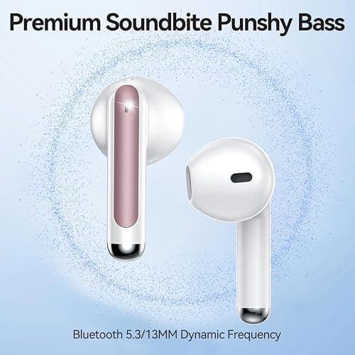 Wireless Earbuds, Bluetooth 5.3 Headphones Deep Bass Stereo Sound with ENC Noise Cancellation Wireless Headphones with 50H Playback and LED Display, IPX7 Waterproof Ear Buds Rose Gold thumbnail 2
