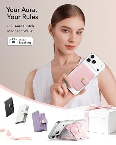 ESR Aura Clutch for MagSafe Wallet for Women, 5 Card Holder, RFID Blocking, MagSafe Sticker Included, Magnetic Wallet for iPhone 17e/17/16/15/14/13/12 Series (Not mini), Select Samsung Devices, Pink thumbnail 2