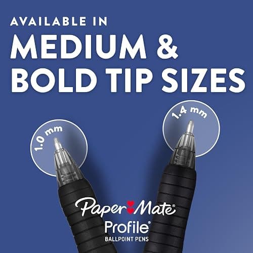 Paper Mate Profile Retractable Ballpoint Pens, Bold Point (1.4mm), Black Ink, 12 Count - Writing, Journaling, Office Supplies thumbnail 9