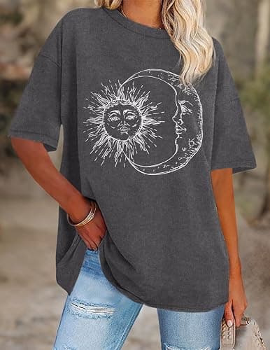 Womens Oversized Tshirt Graphic Tees Crew Neck Summer Short Sleeve Loose Fit Tops thumbnail 9