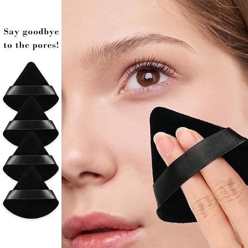 8Pcs of Triangular Powder Puff Makeup Sponges, Made of Super-soft Velvet, Designed for Contouring, Eye, and Corner, Beauty Blender Foundation Mixing Container.(Black) thumbnail 6