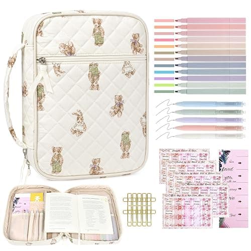 Bible Cover Case for Women Large Bible Cover Bag Study Supplies Journaling Kit Book Carrying Case with Highlighters Christian Gifts for Women - Image 1