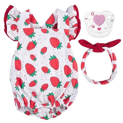 BABESIDE 3Pcs Reborn Baby Doll Clothes for 17-22 Inch Dolls,Strawberry Outfit Set with Magnetic Pacifier, Cute Baby Doll Accessories for Newborn Reborn Girl Dolls - Image 1
