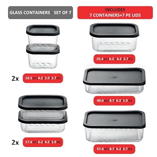 EATEX 7 Pack Glass Meal Prep Containers with Grooved Base, 7 Stackable BPA Free Glass Storage Containers with Lids for Lunch, Pantry, and Kitchen - Microwave, Dishwasher Freezer & Oven Safe - Black thumbnail 3